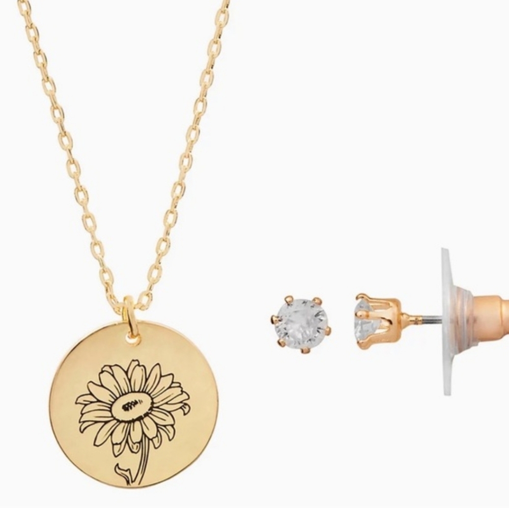 LC Lauren Conrad Gold Tone Sunflower "Loyalty" Necklace & Cubic Zirconia